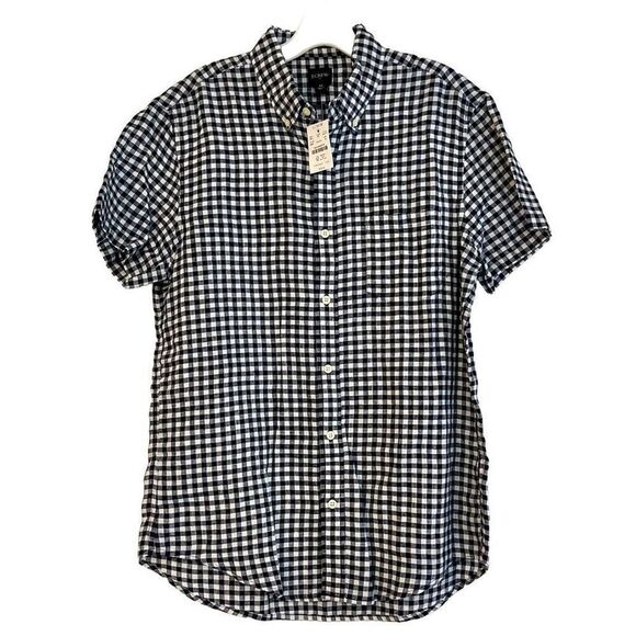 NWT J. Crew Plaid Gingham Button Up Slim Fit Short Sleeved Shirt Medium - Picture 1 of 10